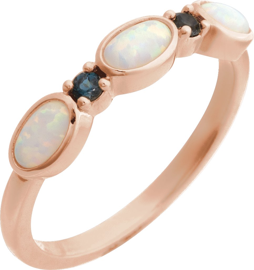 14K Rose Lab Grown White Opal and Natural London Blue Topaz Stackable Ring Ref 22370841