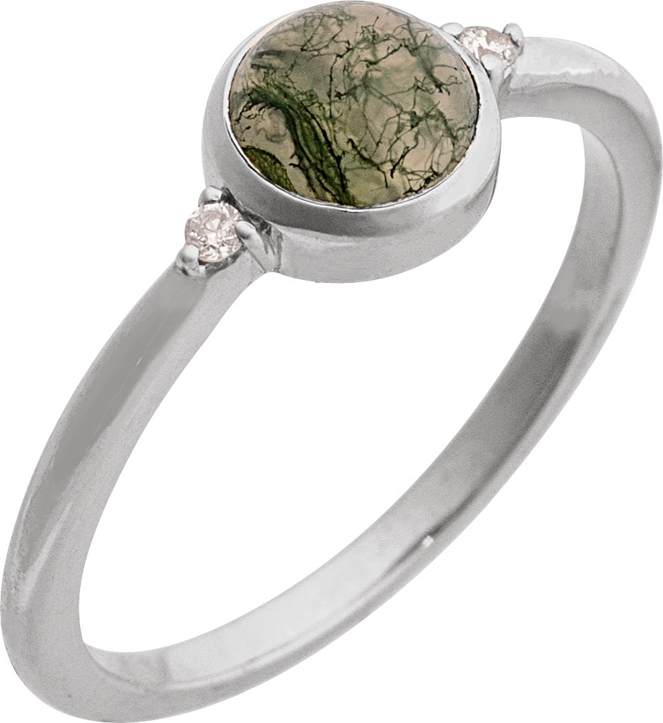 Sterling Silver Natural Moss Agate & .03 CTW Natural Diamond Ring