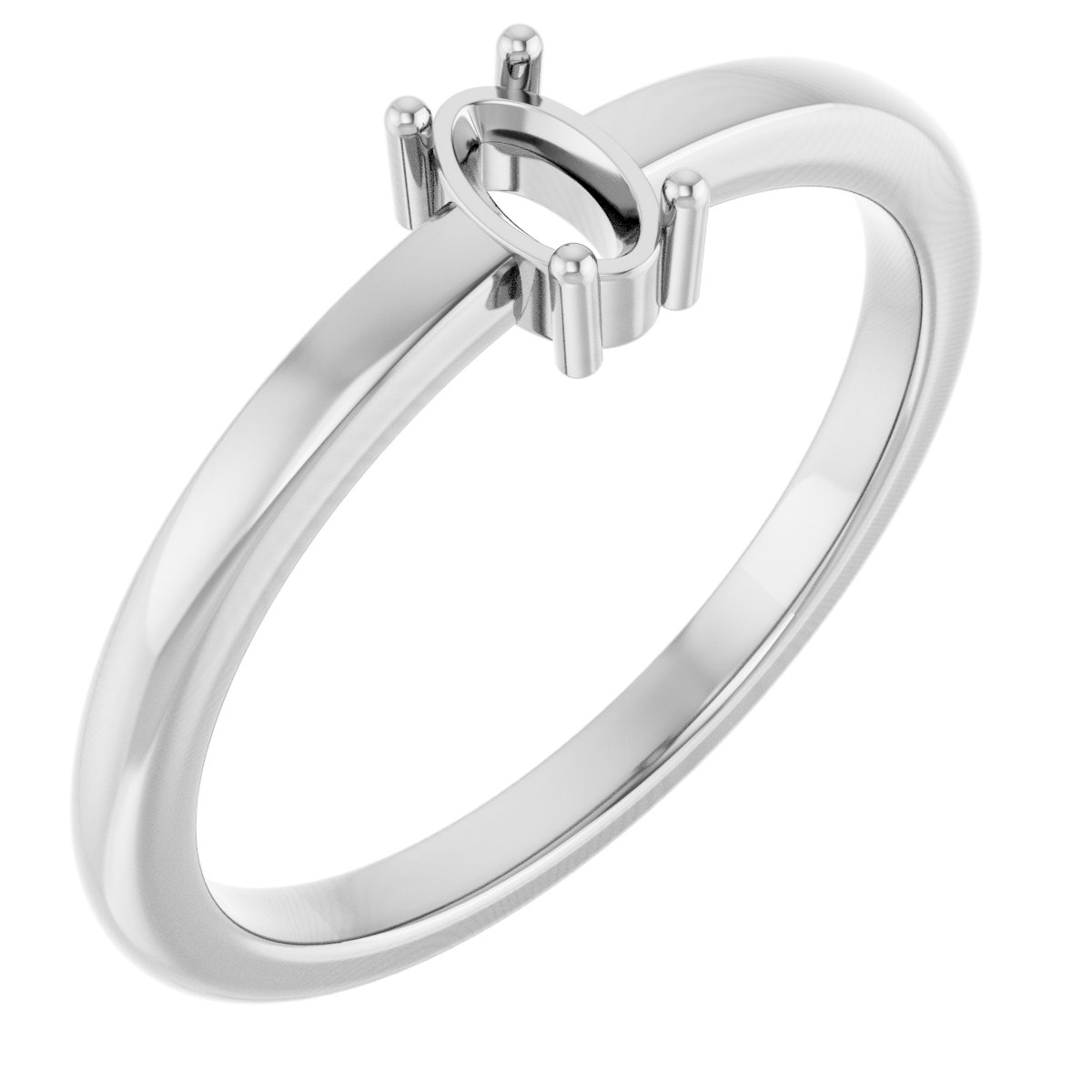 14K White 5x3 mm Oval 1-Stone Stackable Family Ring Mounting