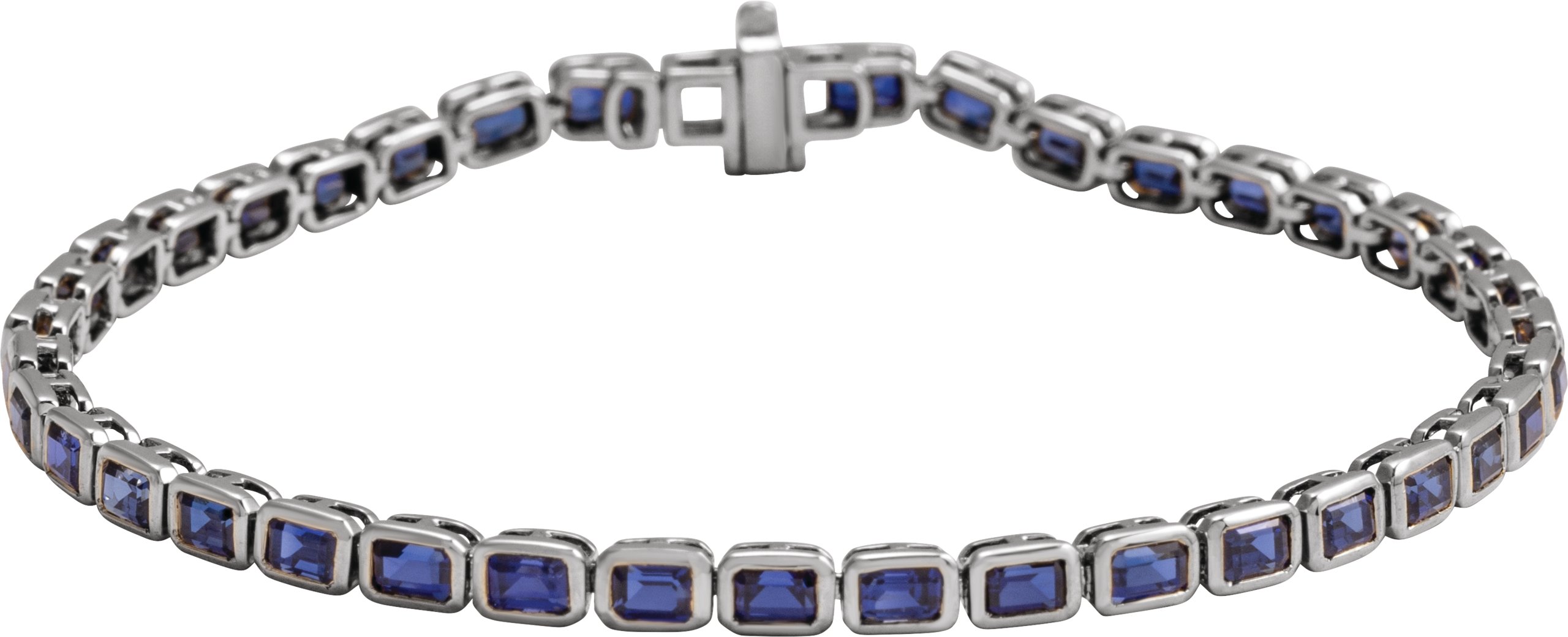 14K White Lab-Grown Blue Sapphire Line 7 Bracelet