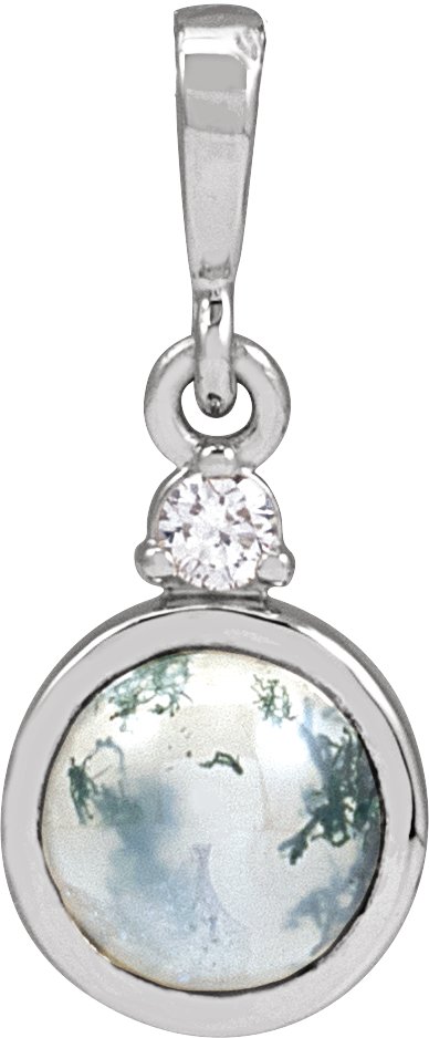 14K White 6 mm Natural Moss Agate and .03 CTW Natural Diamond Pendant Ref 22214713