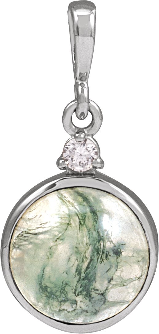 14K White 8 mm Natural Moss Agate and .03 CTW Natural Diamond Pendant Ref 22214711