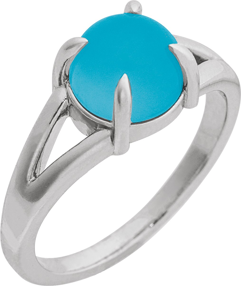 14K White Natural Turquoise Cabochon Ring Ref 22391725