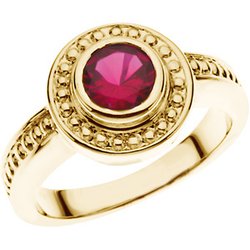 Bead Trimmed Bezel-Set Ring Mounting for Round Gemstone Solitaire