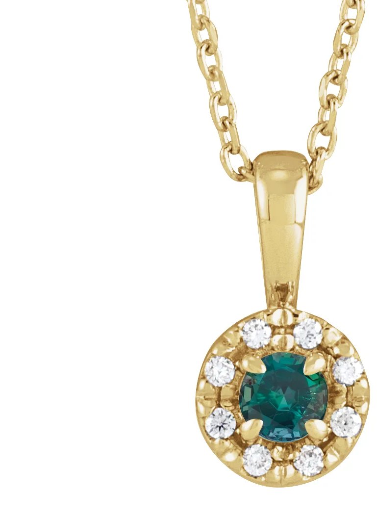 Gold Necklace with Green Birthstone