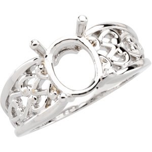 14K White 10x8 mm Oval Openwork Ring Mounting