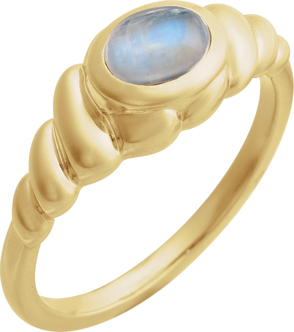 14K Yellow Natural Rainbow Moonstone Ring