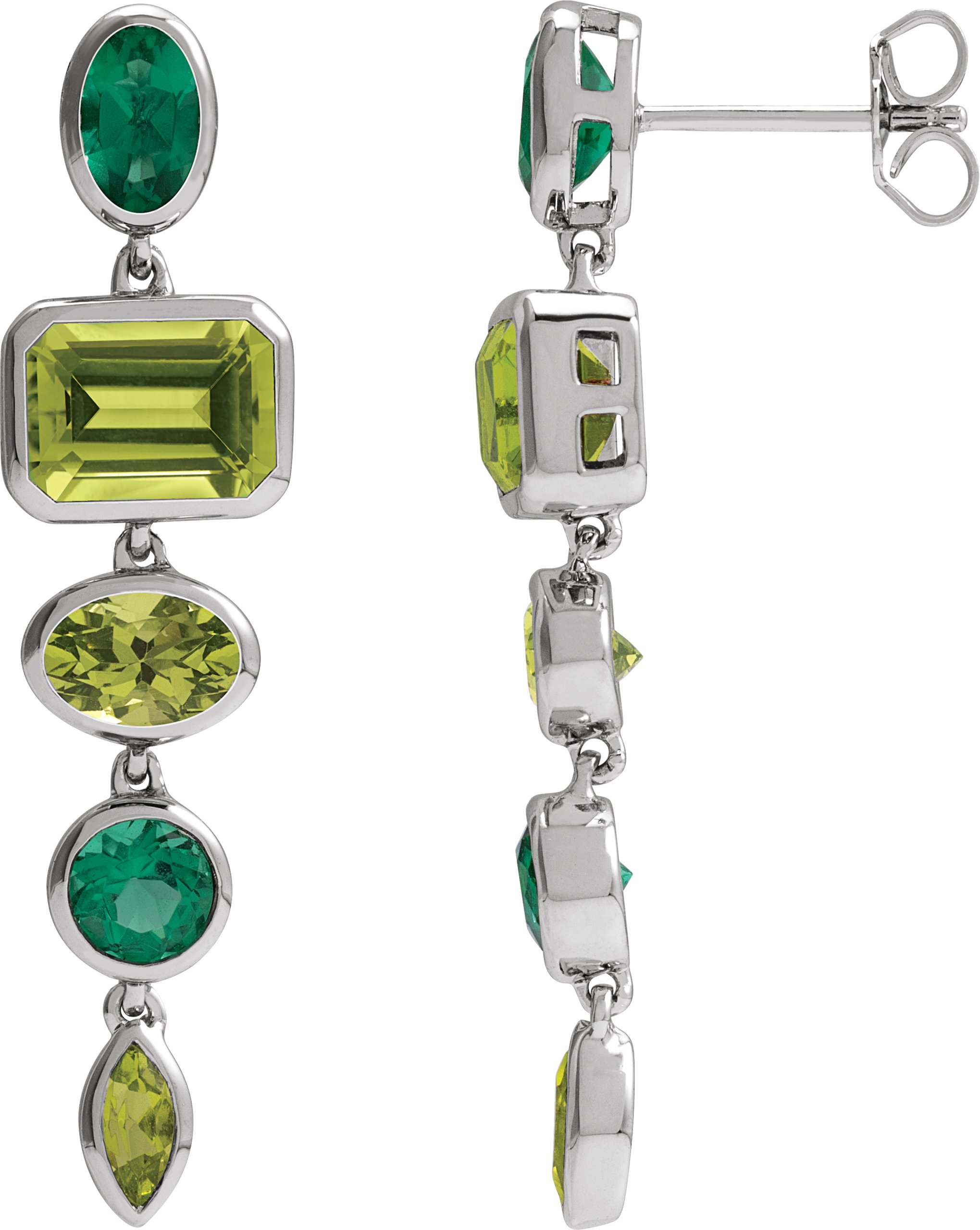 14K White Natural Peridot and Lab Grown Emerald Dangle Earrings Ref 22473138