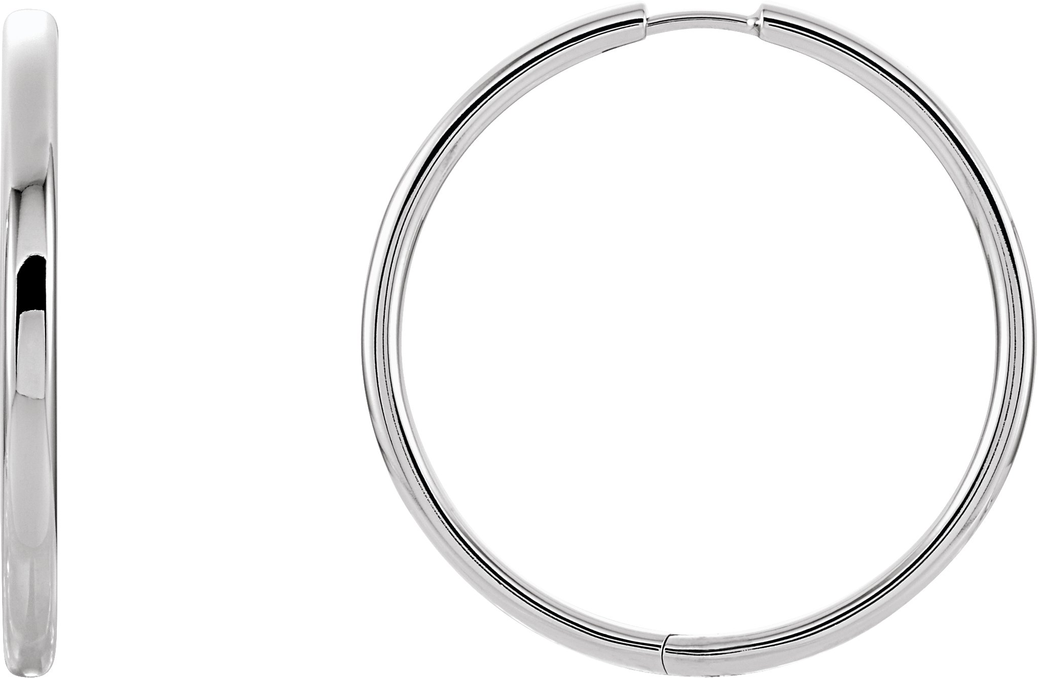 14K White 24 mm Hinged Hoop Earrings