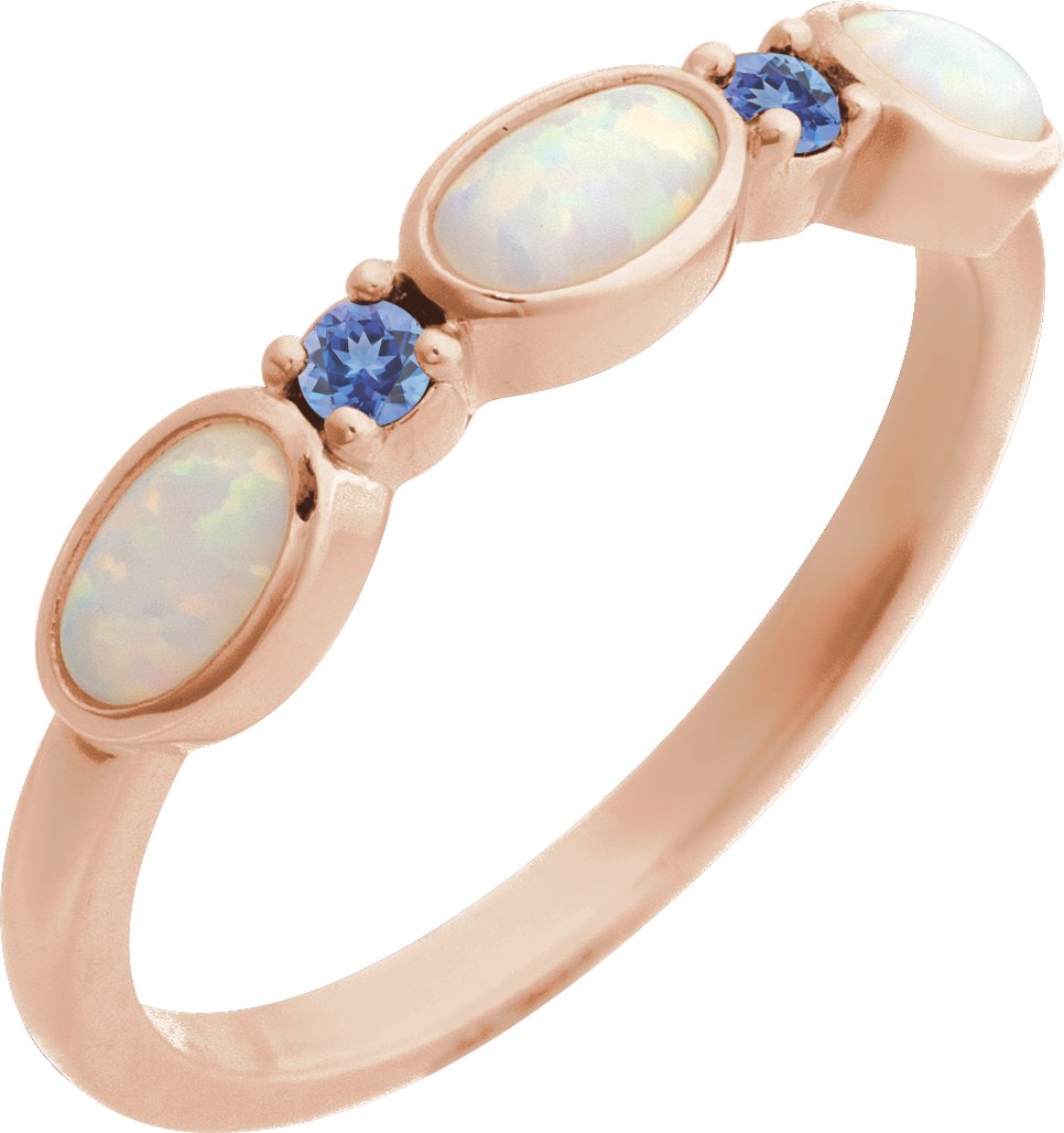 14K Rose Lab Grown White Opal and Natural Tanzanite Stackable Ring Ref 22370850