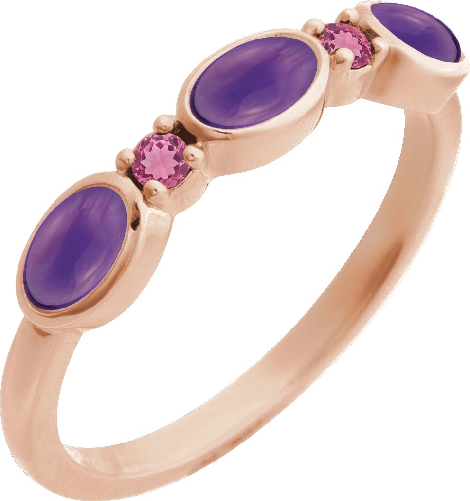 14K Rose Natural Amethyst and Natural Pink Tourmaline Stackable Ring Ref 22370809