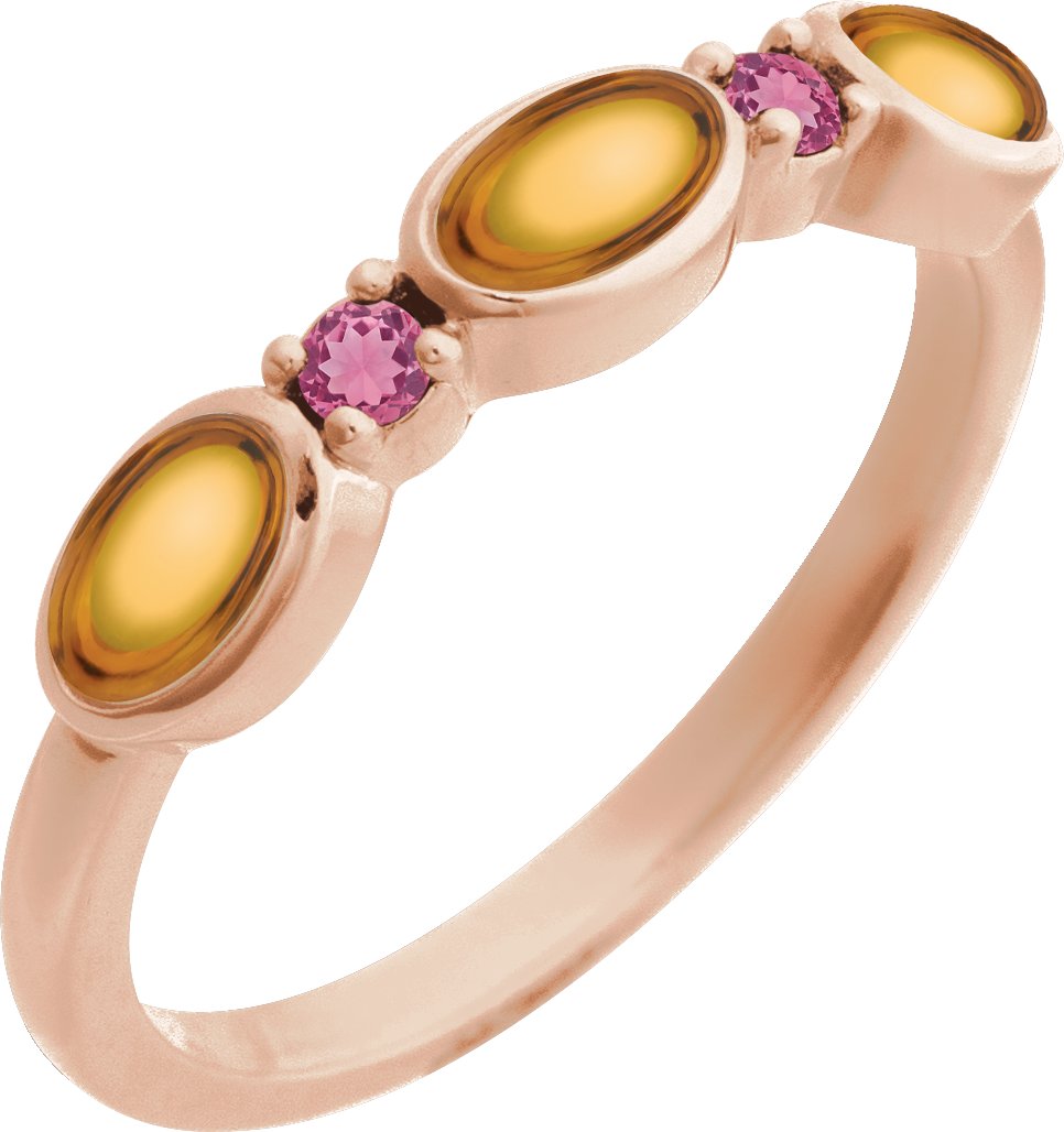 14K Rose Natural Citrine and Natural Pink Tourmaline Stackable Ring Ref 22370814