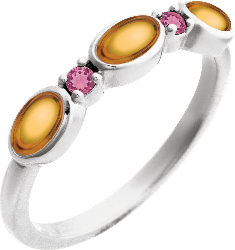 Sterling Silver Natural Citrine and Natural Pink Tourmaline Stackable Ring Ref 22370851