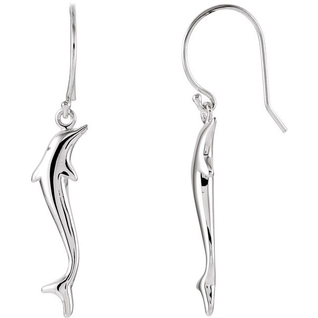 14K White Dolphin Earrings