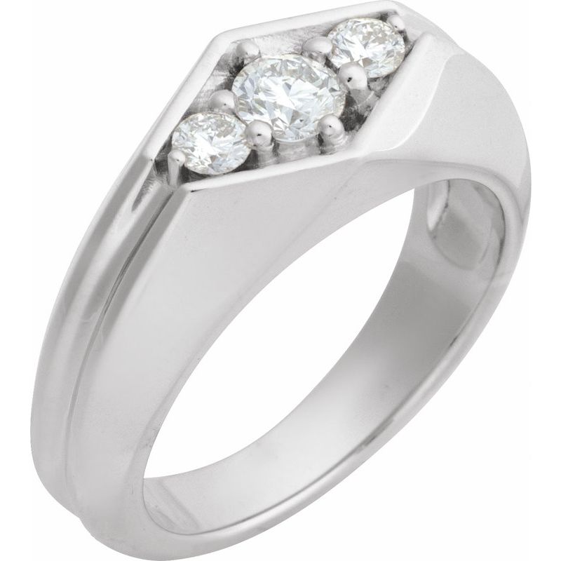 Grooved Geometric Three-Stone Band