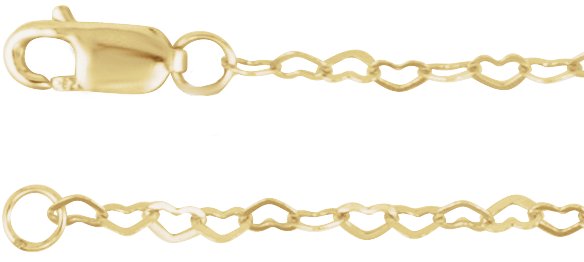 Gold 1.9 mm 7 inch Heart Chain Bracelet