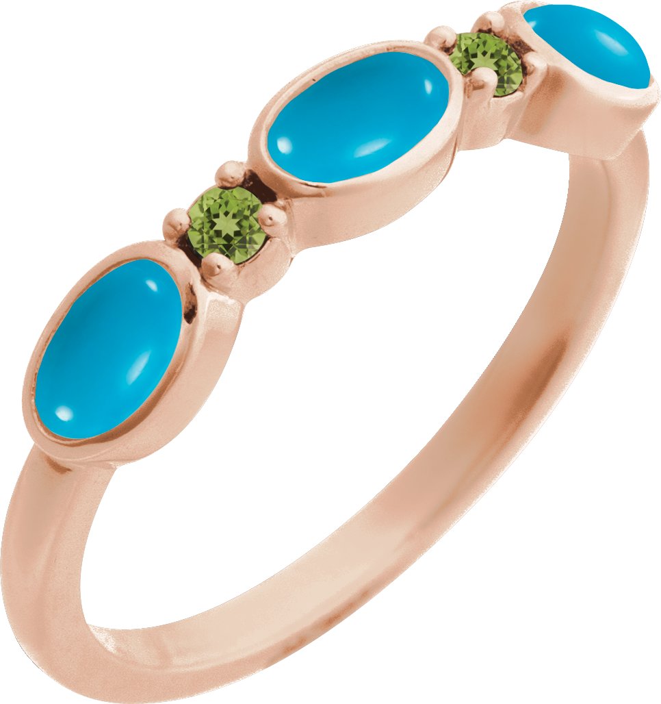 14K Rose Natural Turquoise and Natural Peridot Stackable Ring Ref 22370838