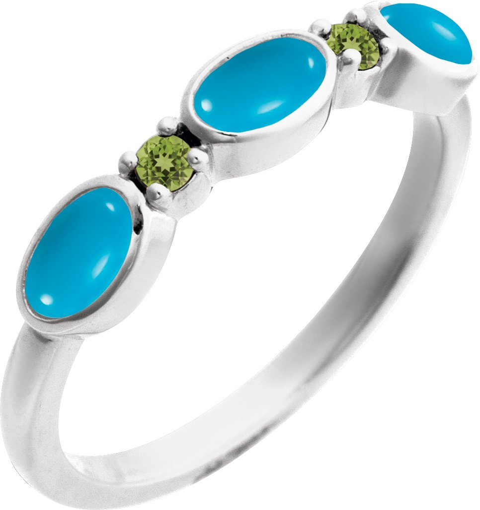 Platinum Natural Turquoise and Natural Peridot Stackable Ring Ref 22370843