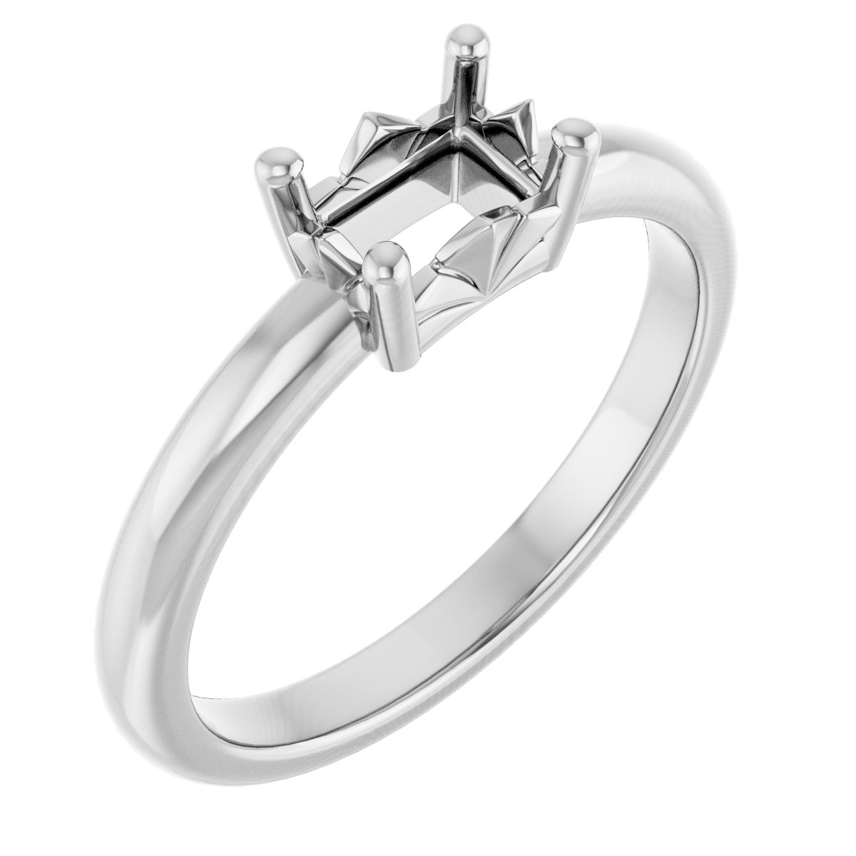 14K White 6x4 mm Emerald Ring Mounting