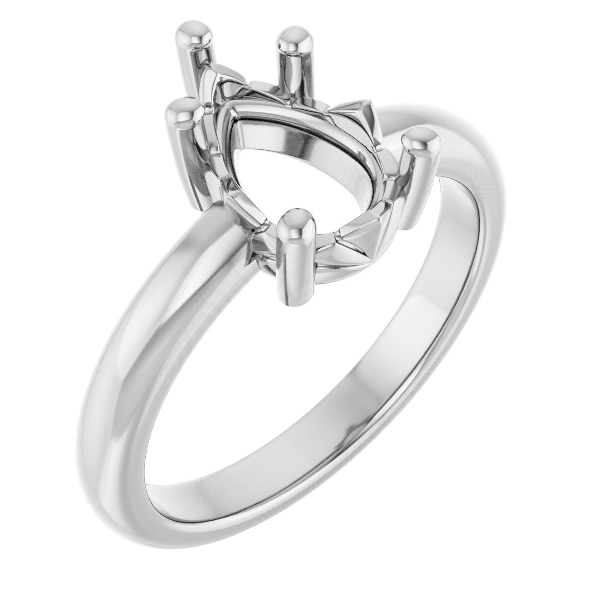 14K White 10x7 mm Pear Ring Mounting
