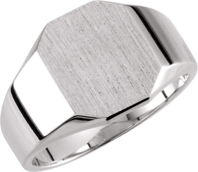 14K White 9x7 mm Octagon Signet Ring 