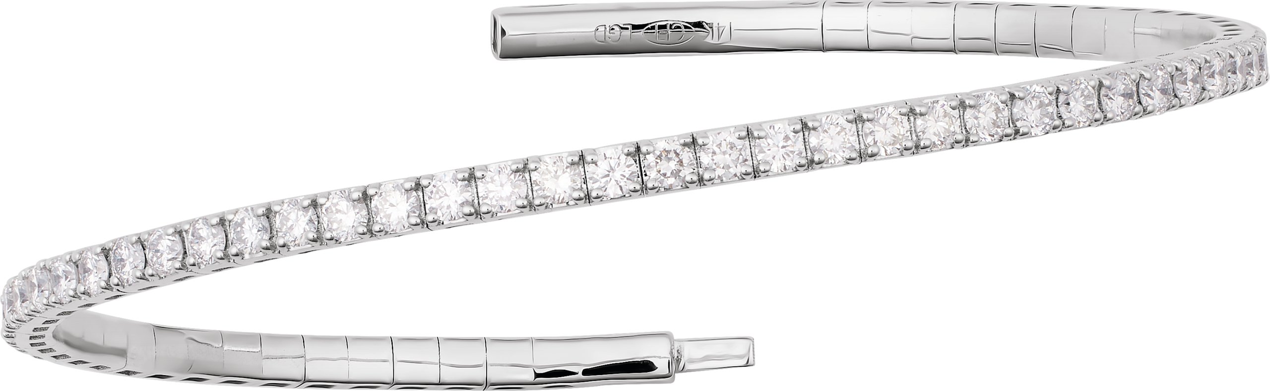 14K White Gold 2 CTW Natural Diamond  Flexible Bangle 7 Bracelet