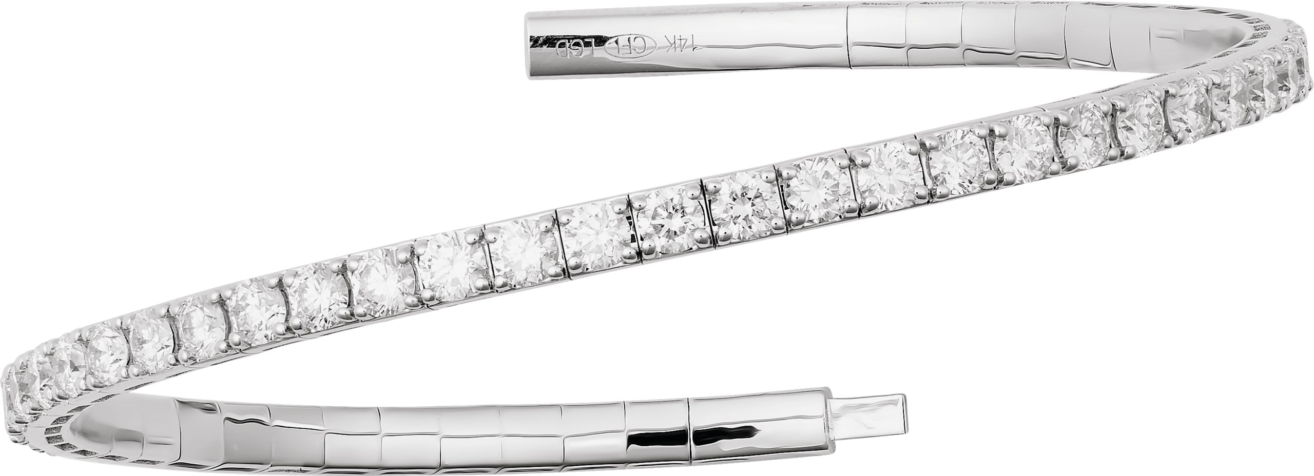 14K White Gold 5 CTW Lab-Grown Diamond Flexible Bangle 7 Bracelet