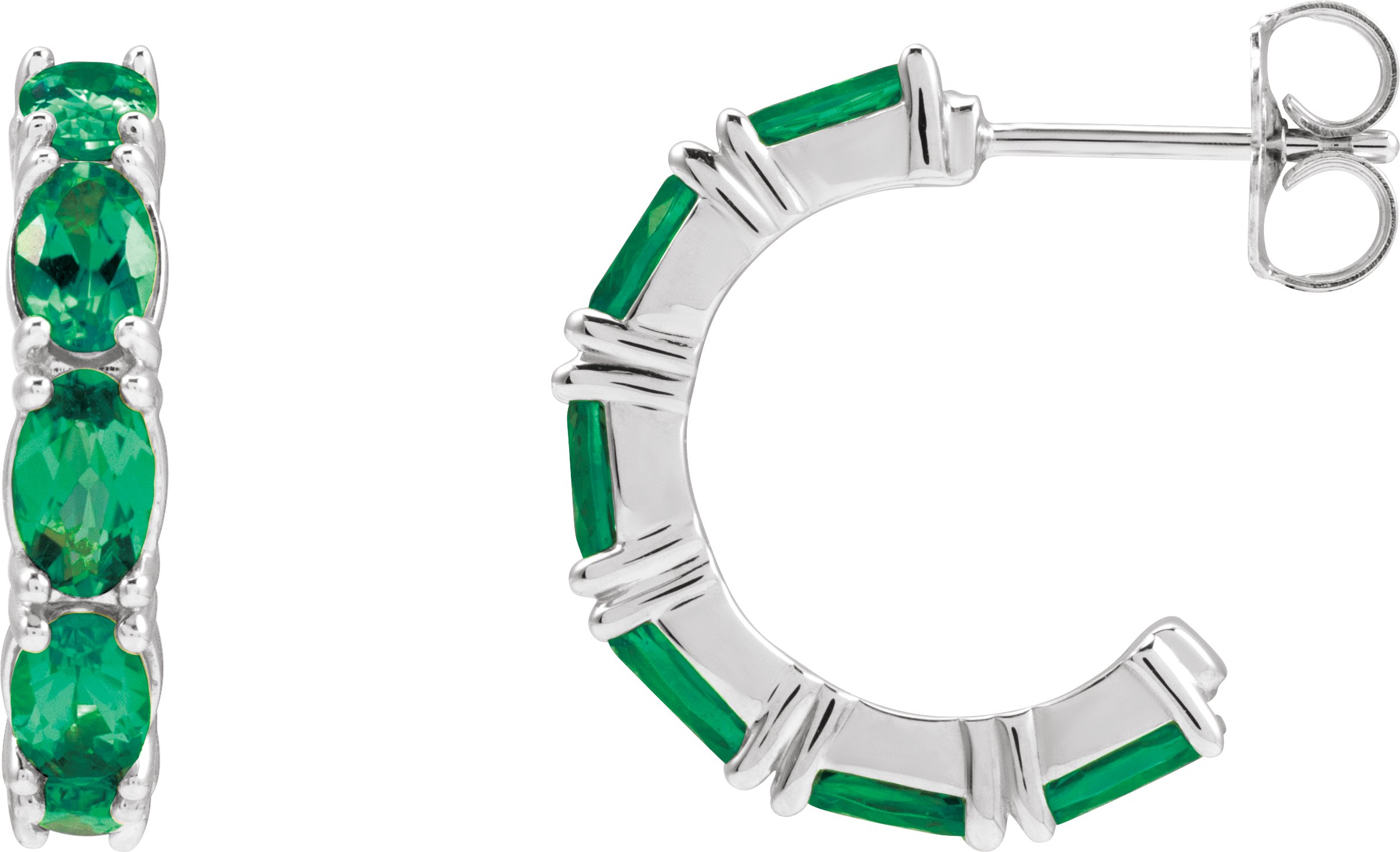 Sterling Silver Lab Grown Emerald Hoop Earrings Ref 22428149