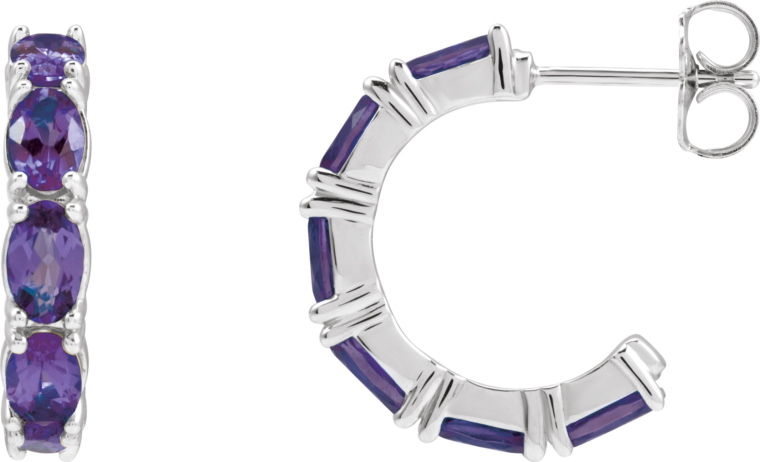 Sterling Silver Natural Amethyst Hoop Earrings Ref 22428238