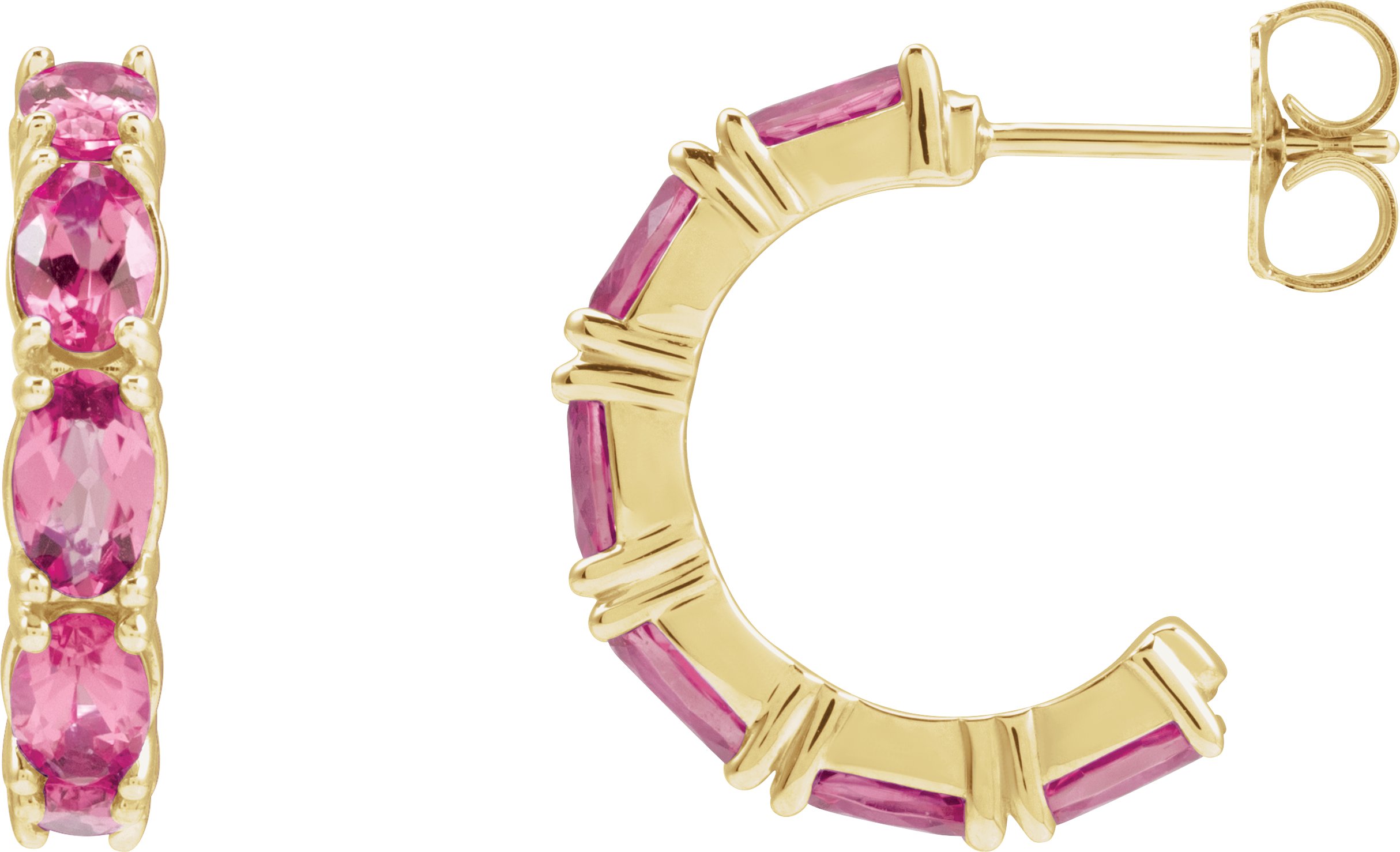 14K Yellow Natural Pink Tourmaline Hoop Earrings Ref 22428184