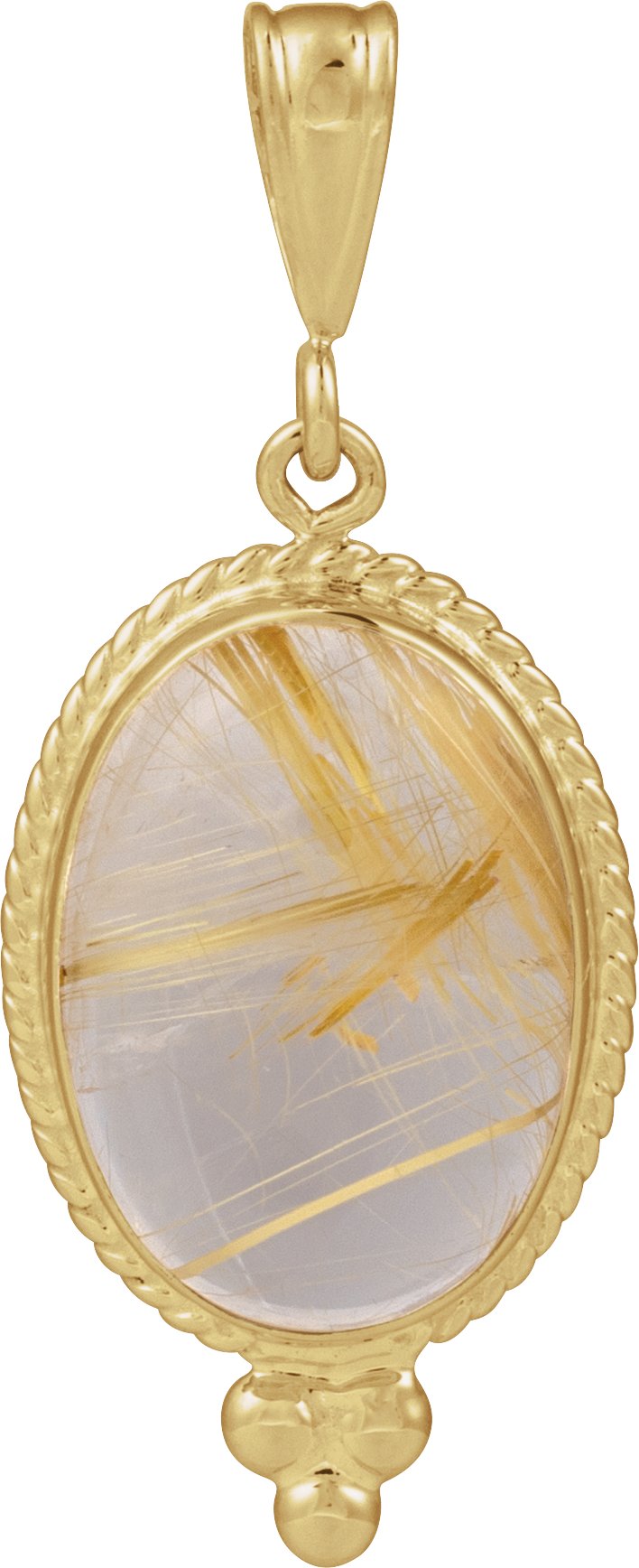 14K Yellow Natural Rutilated Quartz  Cabochon Pendant
