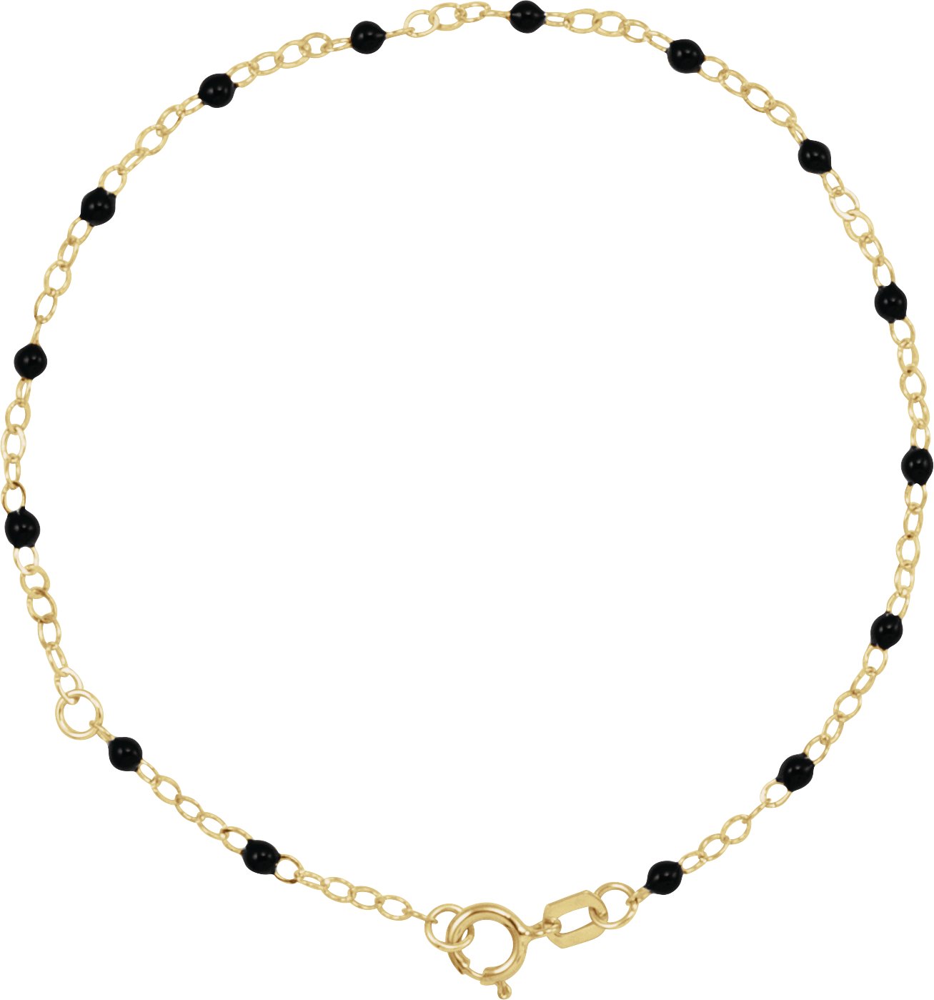 14K Yellow 2 mm Adjustable Black Enamel Bead 6-7 Chain