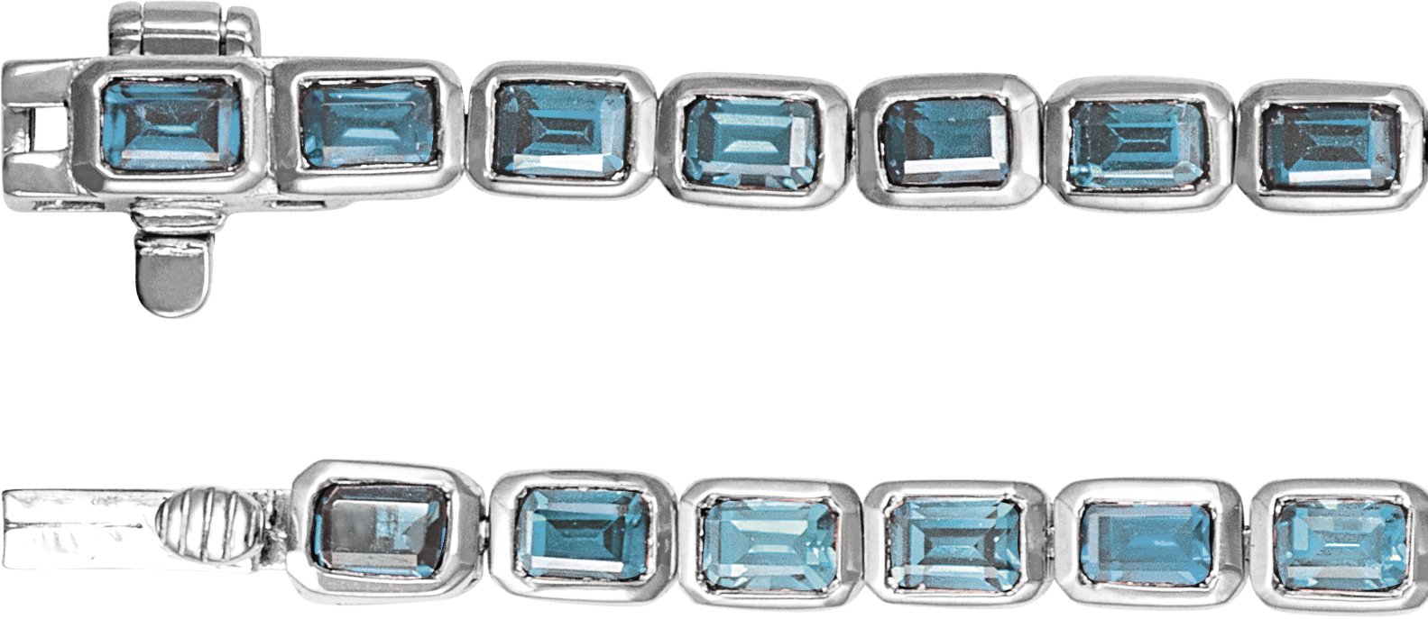 14K White Natural Sky Blue Topaz Line 7 Bracelet