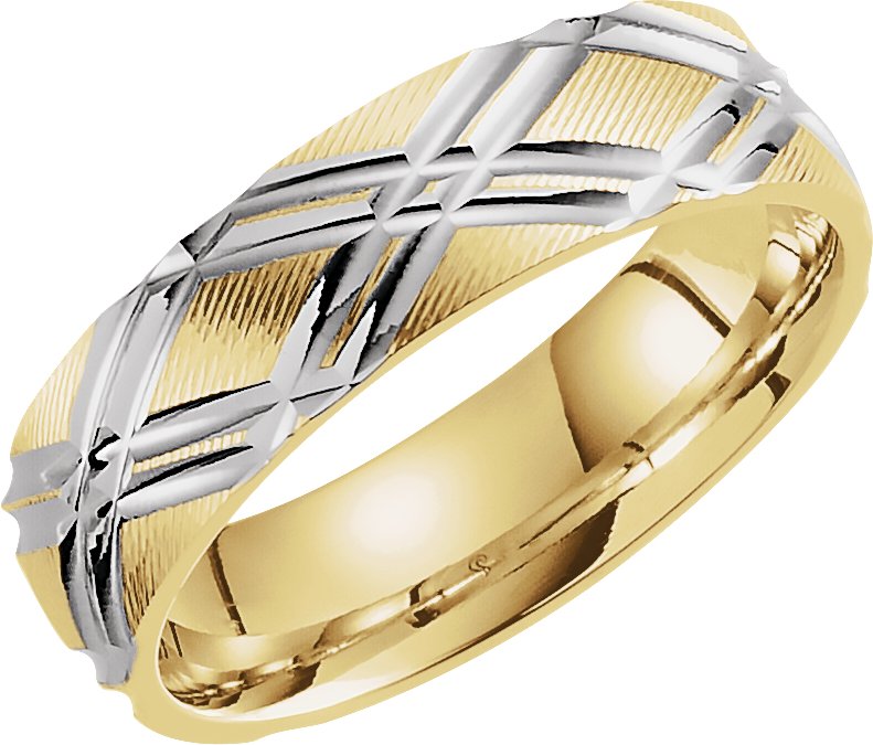 14K Yellow with Rhodium Plating 6 mm Design Band Size 15 Ref 9131829