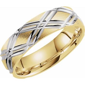 14K Yellow with Rhodium Plating 6 mm Design Band Size 6 Ref 9131832