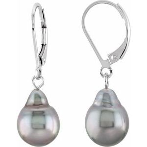Sterling Silver 9 mm Tahitian Cultured Pearl Lever Back Earrings