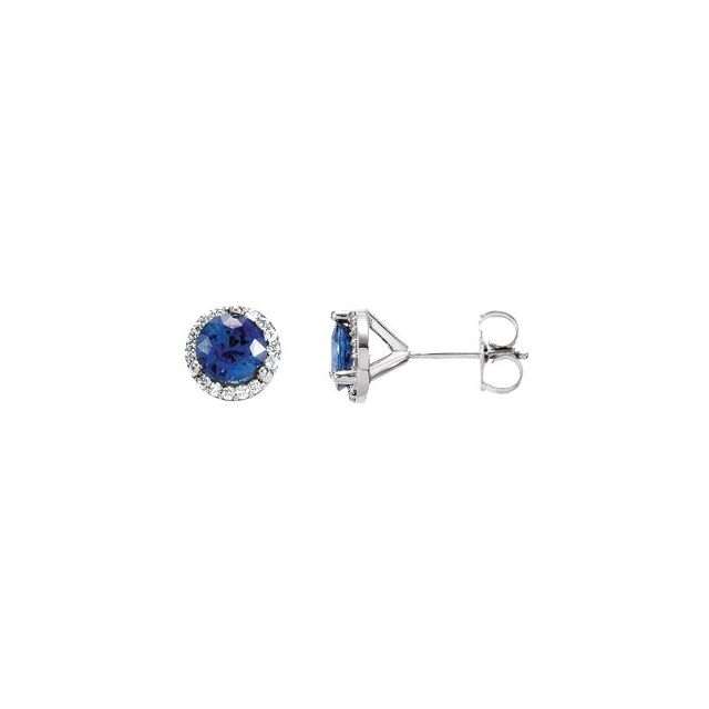 14K X1 White Natural Blue Sapphire & 1/6 CTW Natural Diamond Earrings