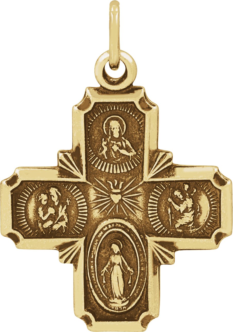 14K Yellow 18x18 mm Four-Way Cross Medal