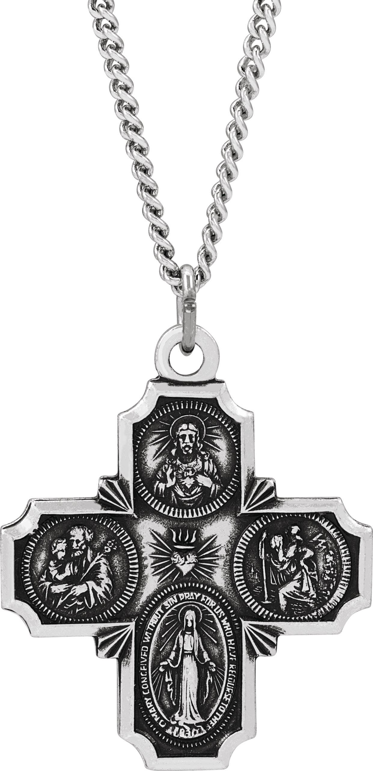 Sterling Silver 30x29 mm Four-Way Cross Medal 24