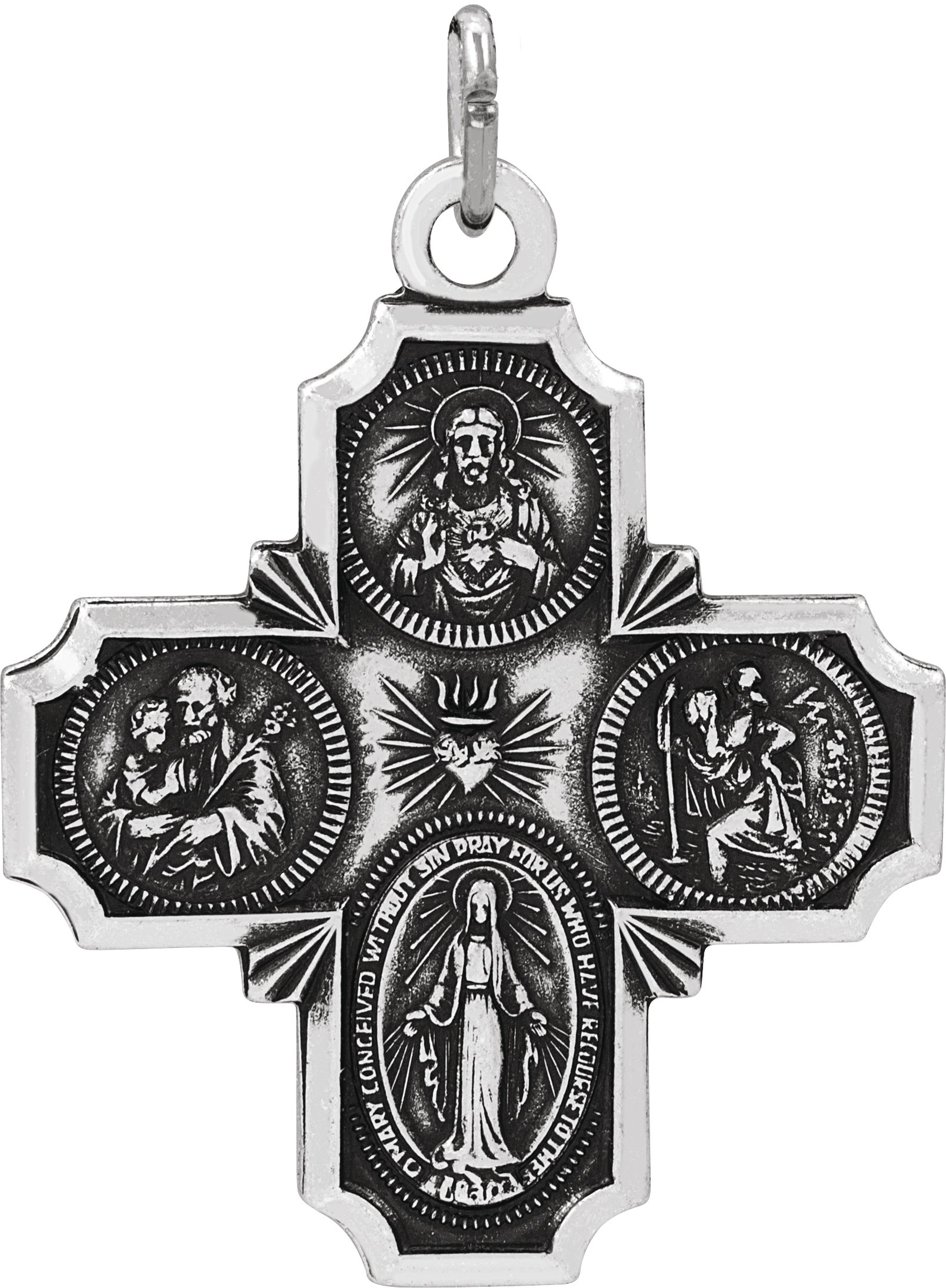 14K White 30x29 mm Four-Way Cross Medal 