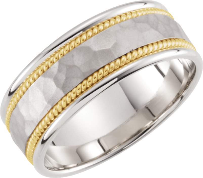 14K White Yellow 8 mm Rope Design Band with Hammer Finish Size 5.5 Ref 9170656