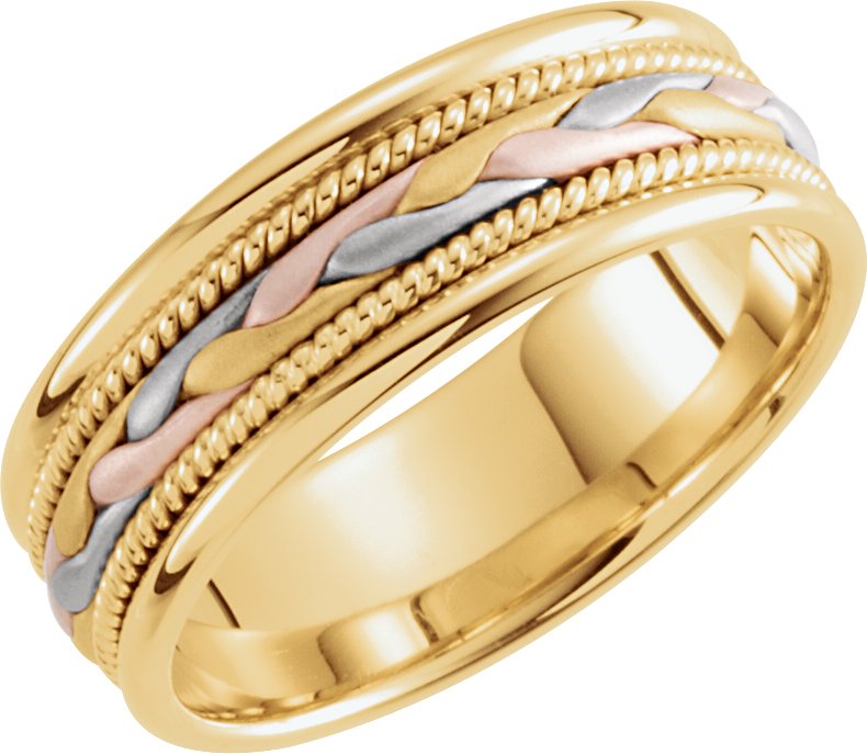 14K Yellow/White/Rose 7 mm Woven Band Size 7.5