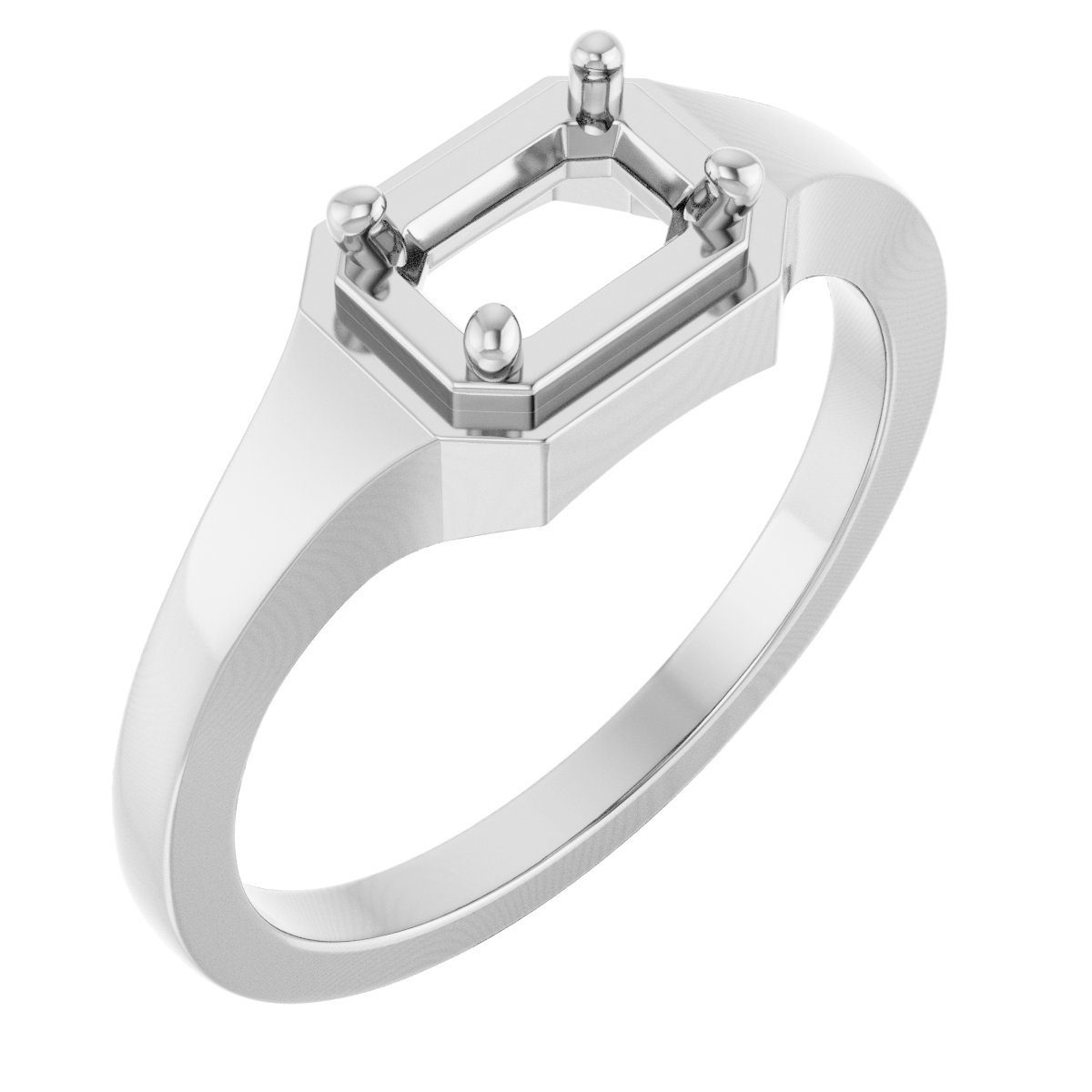 14K White 6x4 mm Emerald Ring Mounting