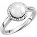 14K White Cultured White Freshwater Pearl & .07 CTW Natural Diamond Halo-Style Ring
