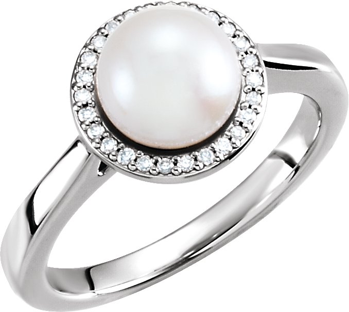 Freshwater Cultured Pearl & Diamond Halo-Styled Ring or Mounting