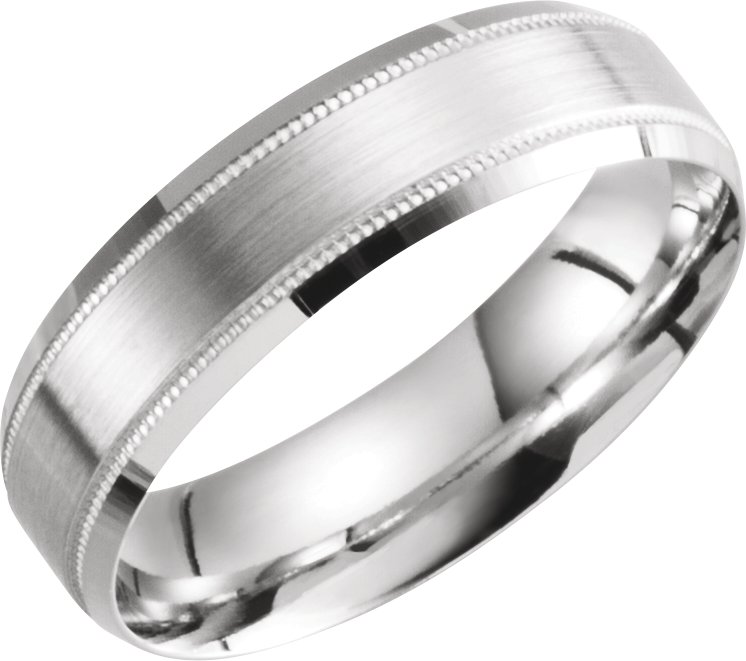 14K White 6 mm Beveled-Edge Band with Milgrain Size 11