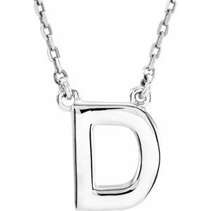 Sterling Silver Block Initial D 16" Necklace