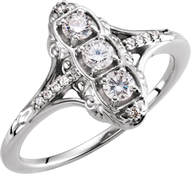 14K White 1/3 CTW Diamond 3-Stone Ring 