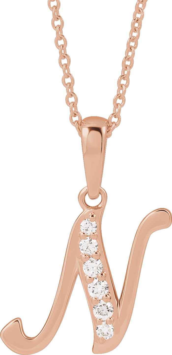 14K Rose .10 CTW Natural Diamond Initial N 18 inch Necklace Ref 22525135