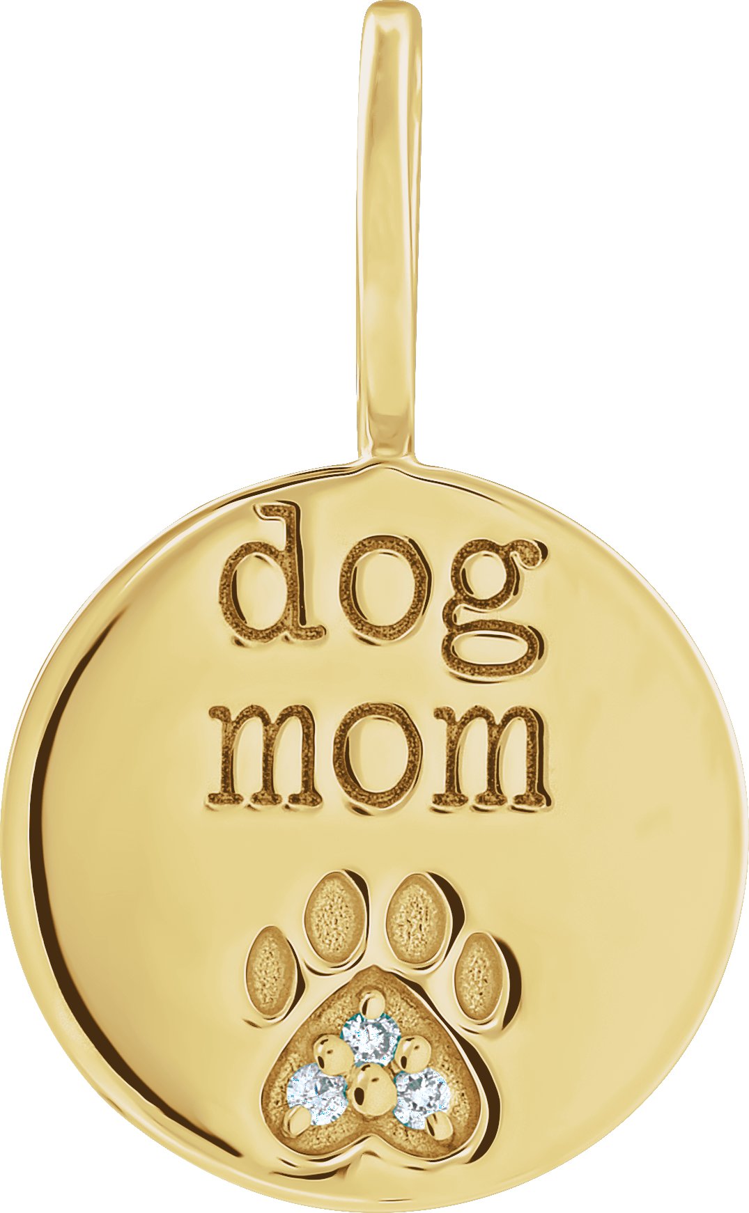 Natural Diamond Engraved Dog Mom Paw Print Charm Pendant